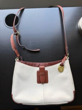 Brighton White Pebbled Leather Crossbody with Brown Trim
